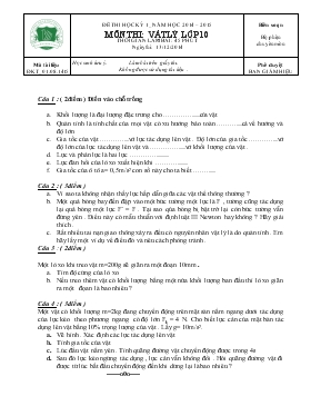 Đề thi học kỳ 1 năm học 2014  2015 môn thi Vật lý lớp 10 thời gian làm bài 45 phút